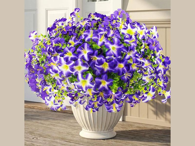 16 Piece Purple Artificial Outdoor Plants UV Resistant Garden Porch Decor image number 1