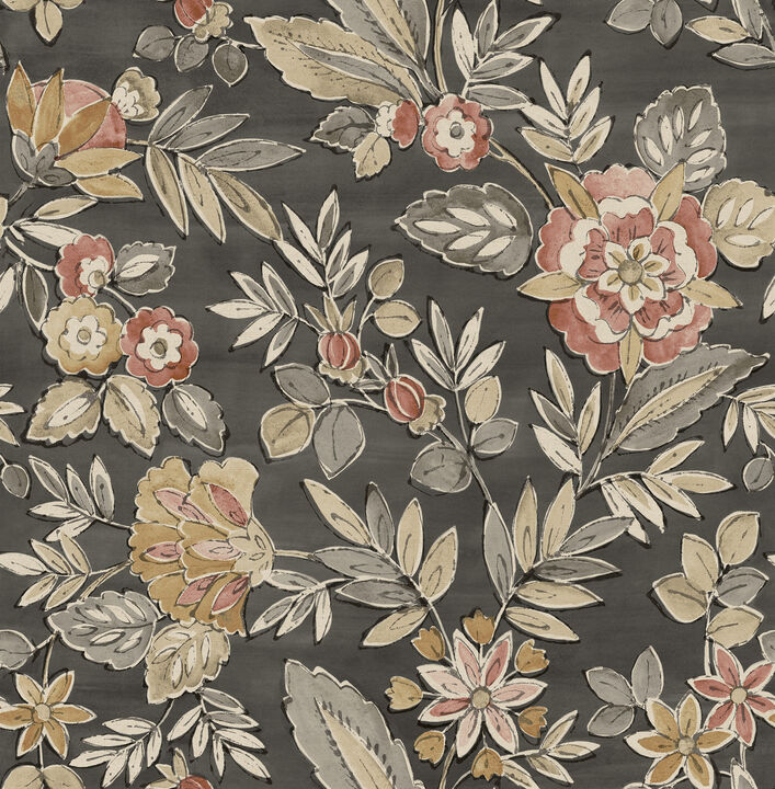 Begonia Black Floral Trail Wallpaper