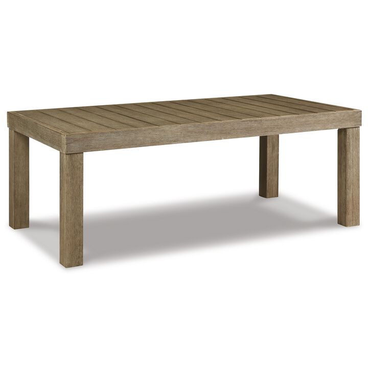 48 Inch Cocktail Coffee Table, Natural Brown Wood, Slatted Style Surface-Benzara