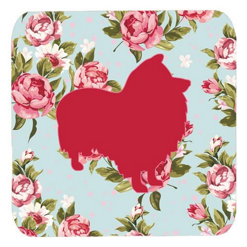 Caroline's Treasures BB1080-RS-BU-FC Sheltie Shabby Chic Blue Roses Foam Coasters (Set of 4), 3.5 H x 3.5 W, Multicolor
