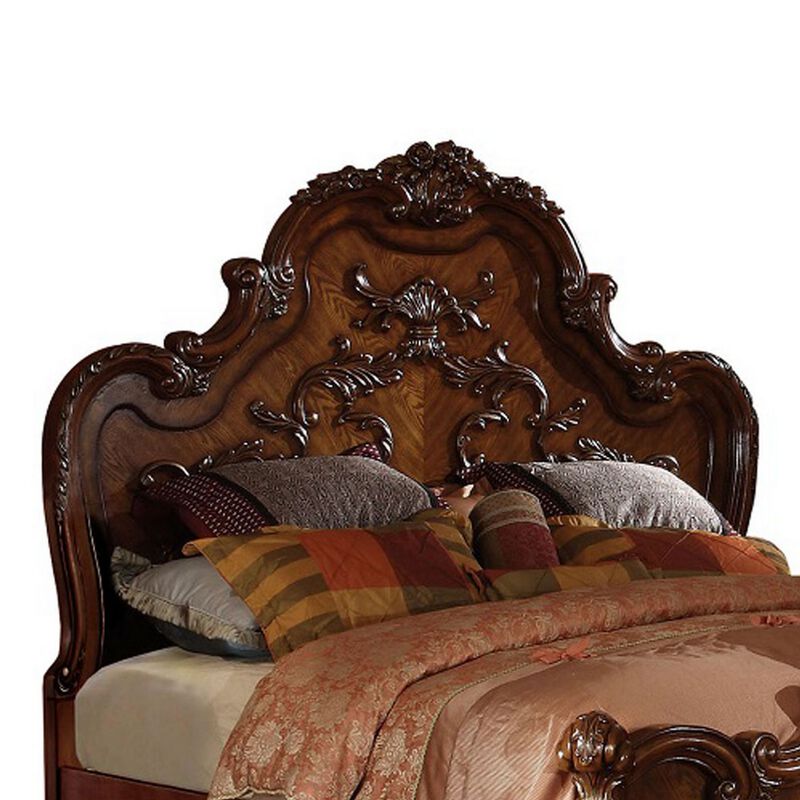 Queen Size Bedroom Set, Wood Design, Brown Finish, 5-Piece Set with Bed, 2 Nightstands, Dresser and Mirror image number 3