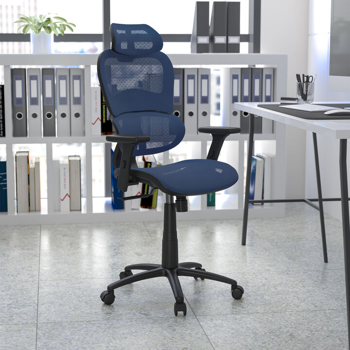 LO Ergonomic Mesh Office Chair with 2-to-1 Synchro-Tilt, Adjustable Headrest, Lumbar Support, and Adjustable Pivot Arms in Black