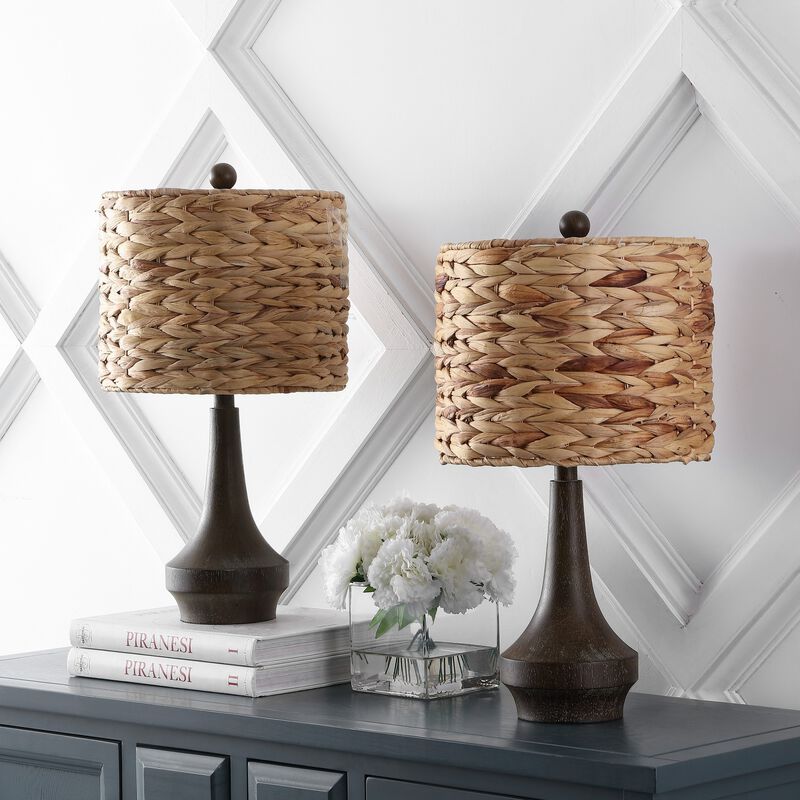 Theodore Rustic Farmhouse Handwoven Rattan/Resin LED Table Lamp