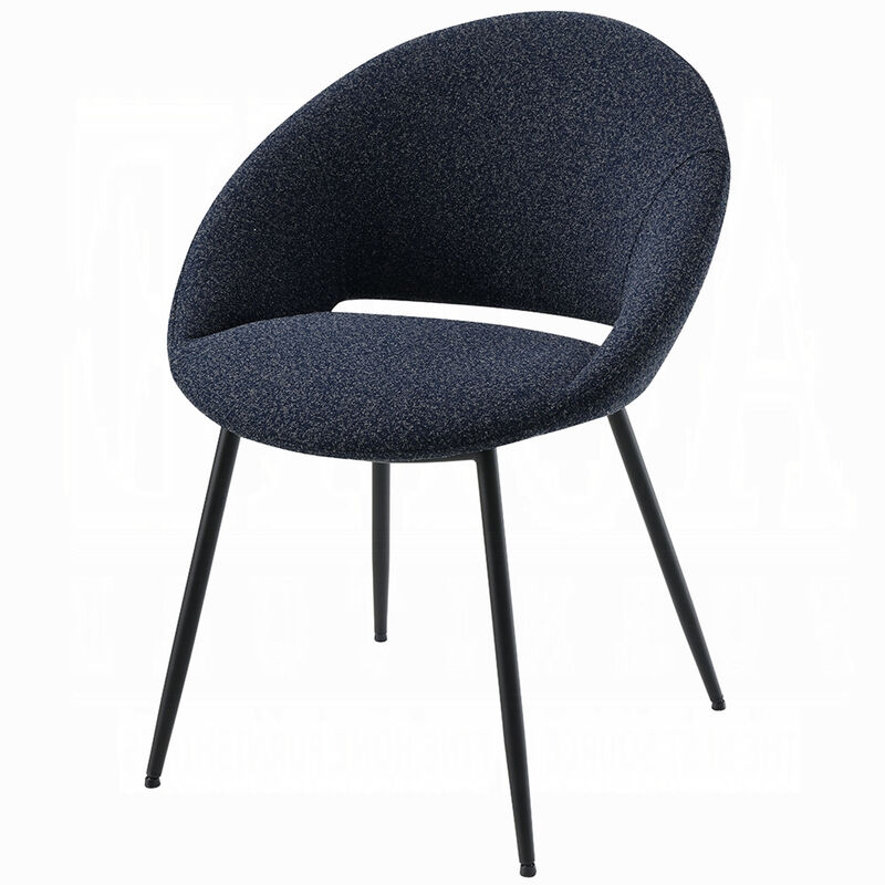 Laus Side Dining Chair Set of 2, Black Boucle, Sleek Black Metal Frame - Benzara