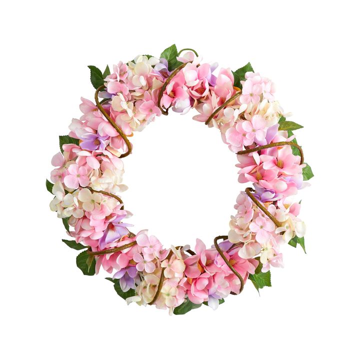 Nearly Natural 16-in Hydrangea Artificial Wreath