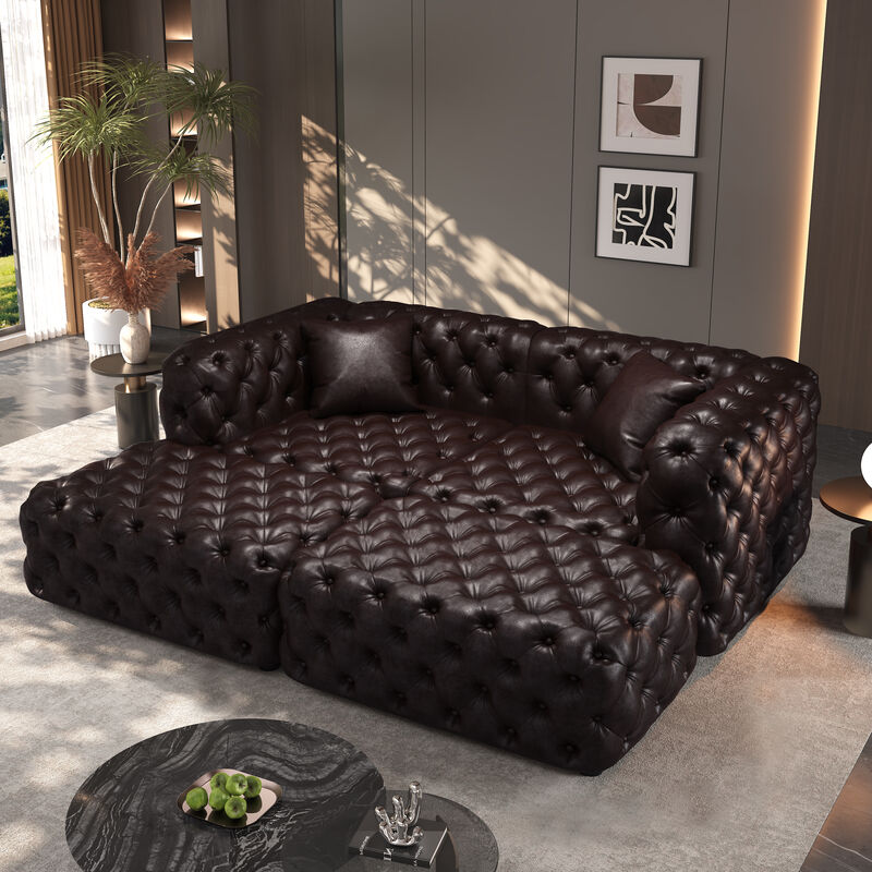 Whisen 77" Modern Modular Sofa with 2 Ottoman, Faux Leather Upholstered, for Living Room image number 1