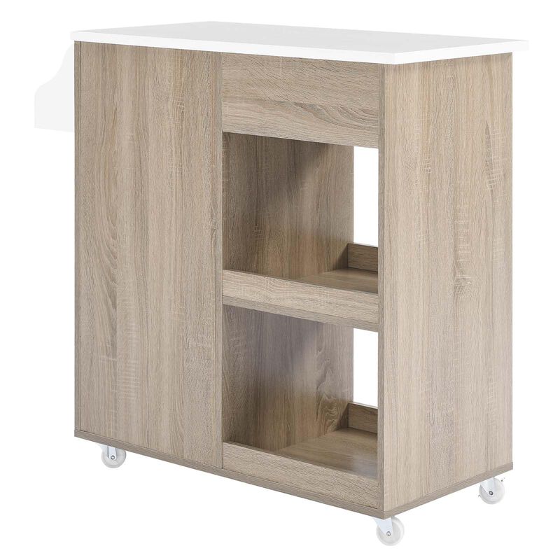 Modway Culinary Rolling Kitchen Cart with Storage in Oak White - 3 Tiers Kitchen Island on Wheels with Spice Rack, Functional as a Coffee Station, Bar Cabinet or Butcher Block Island image number 2