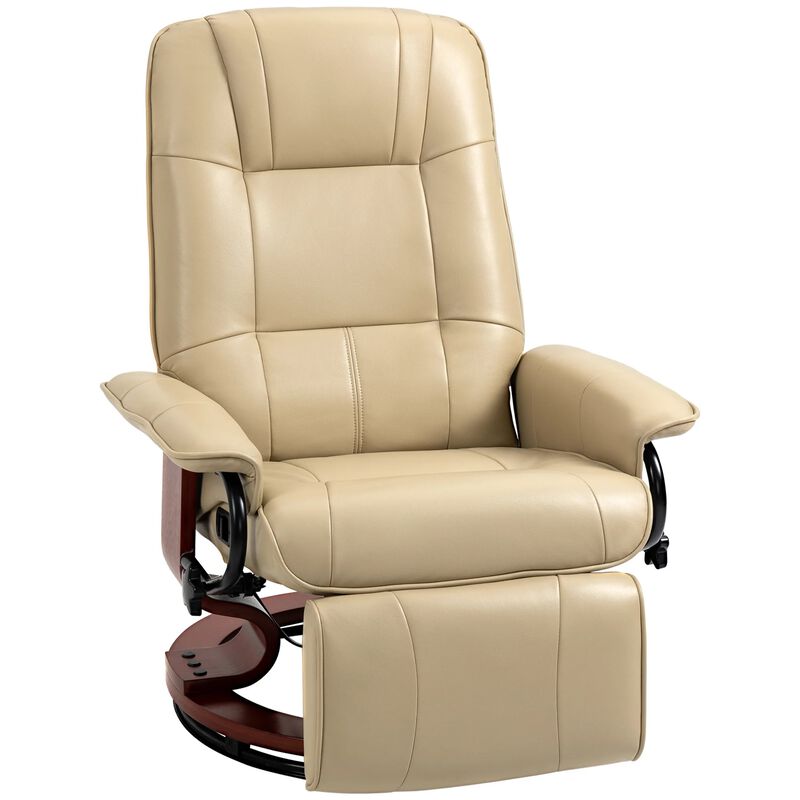 Cream White Relaxation: Faux Leather Manual Swivel Recliner