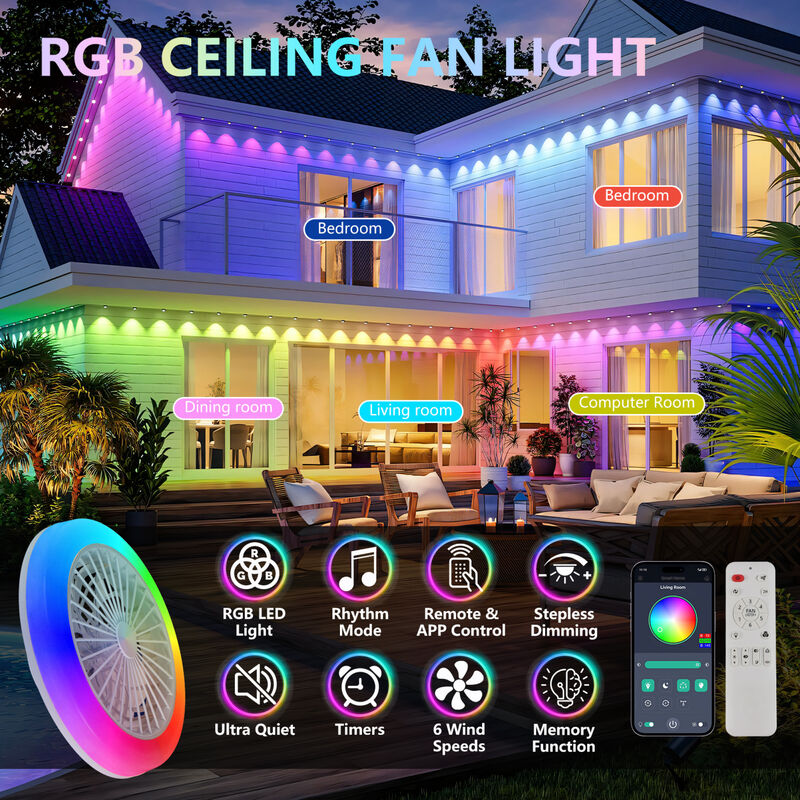 ELEMENT ACE Modern Dimmable RGB LED Ceiling Fan with Light, Adjustable Speed Bidirectional Rotation Ceiling Lighting Fixture for Living Room Bedroom Office image number 6