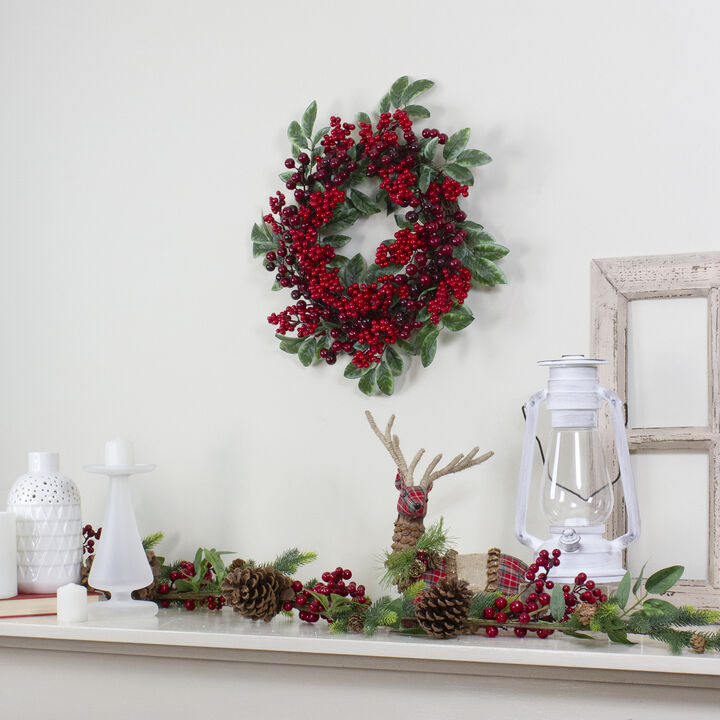 Red Berries and Two-Tone Green Leaves Artificial Christmas Wreath - 18-Inch  Unlit