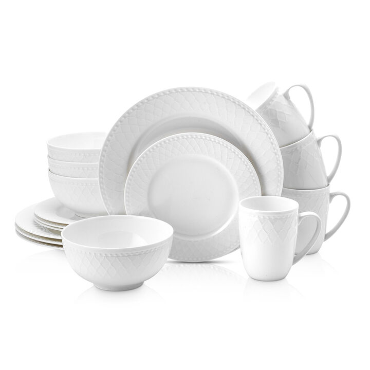 Stone Lain Alexandria Bone China 16 Piece Dinnerware Set, White