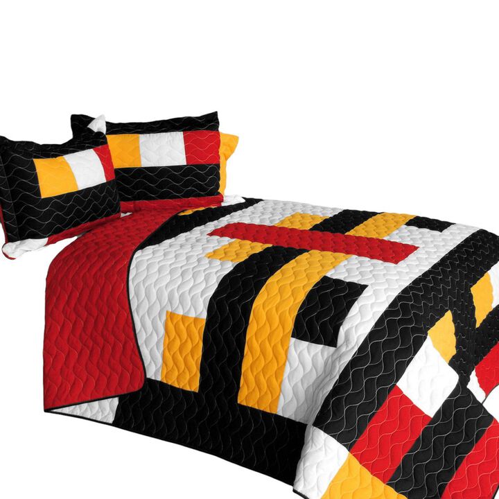 Queen Size 3 Piece Patchwork Quilt Set Bonfire Heart Soft Bedspread Set