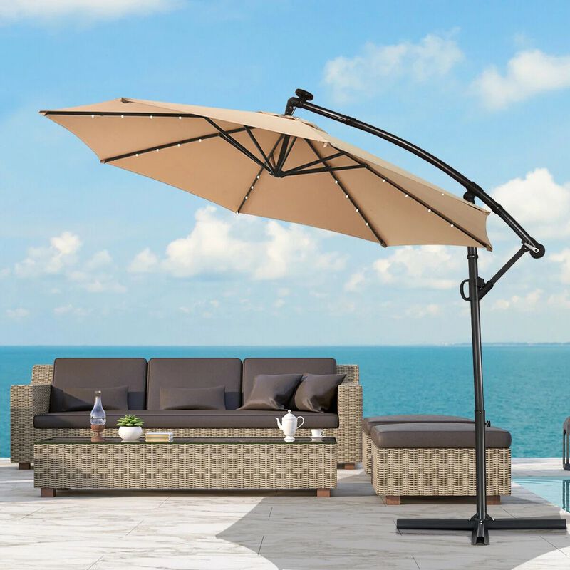 Mondawe 10 Feet 360&deg; Rotation Solar Powered LED Patio Offset Umbrella without Weight Base