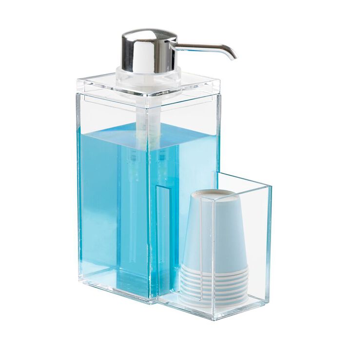 mDesign Plastic Bathroom Mouthwash Pump and Cup Holder