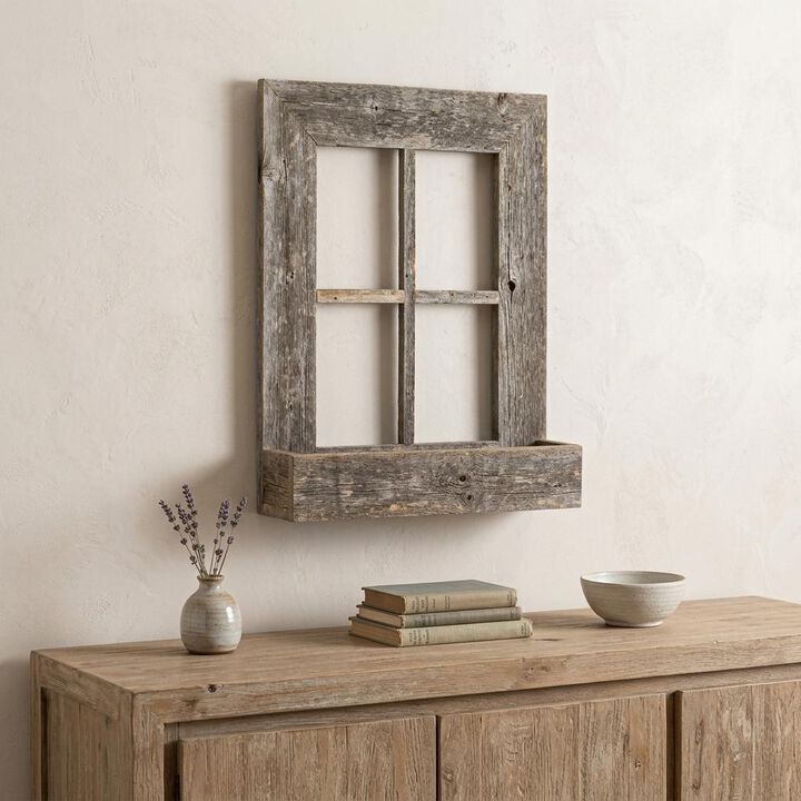 HomeRoots 25" X 22" Gray Weathered Wood Window Frame With Planter