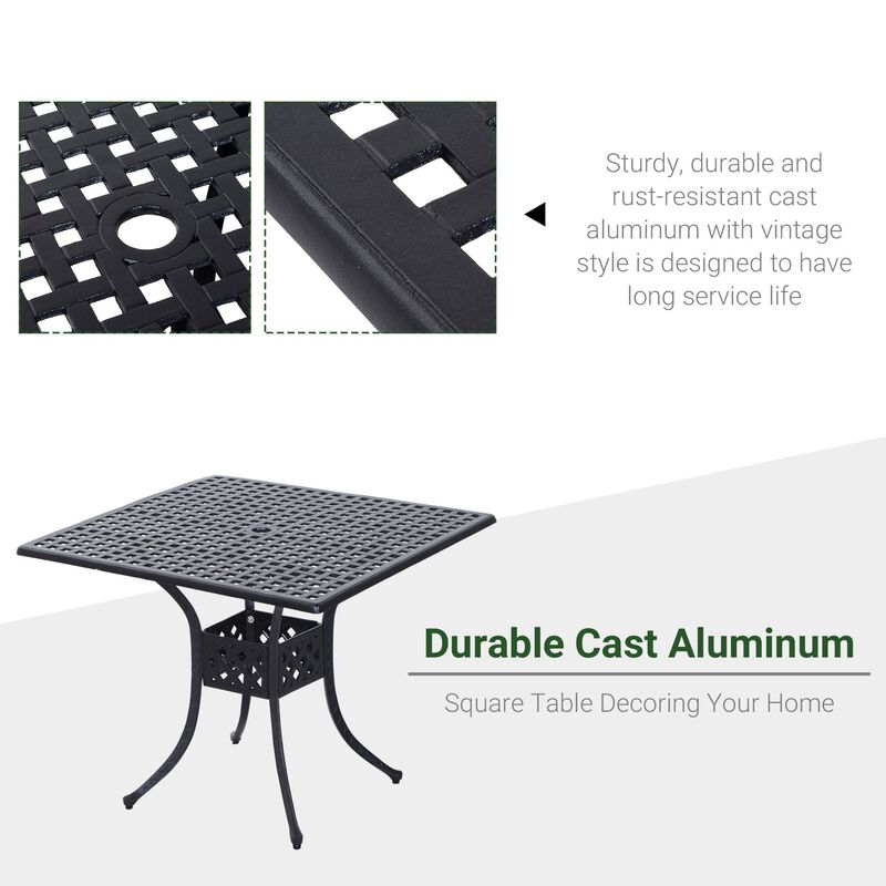 Alfresco Dining Surface: 36" Square Metal Patio Table with Umbrella Hole