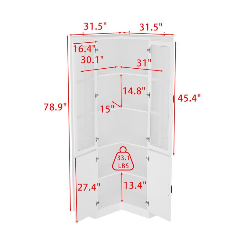 FUFU&GAGA White Mdf 5-Shelf Corner Bookcase with Doors (31.5-in W x 78.9-in H x 31.5-in D), White