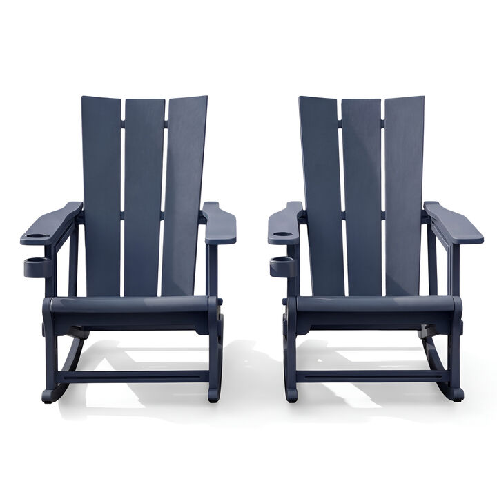 Outdoor Adirondack Chair Set of 2 with Built-In Cup Holder for Deck and Patio