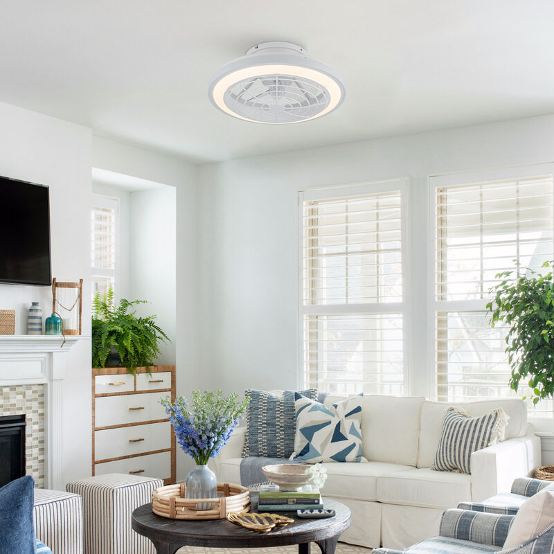 19" White Flush Mount Ceiling Fan with LED and Remote