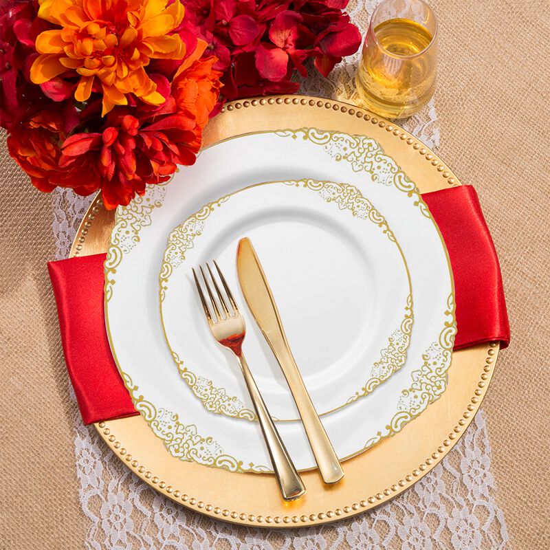 White with Gold Fancy Round Plastic Wedding Value Set (60 Sets) image number 7