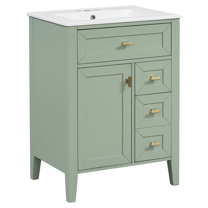 Merax Compact Bathroom Storage Vanity with Left Door Rack Cabinet & 2 Right Drawers