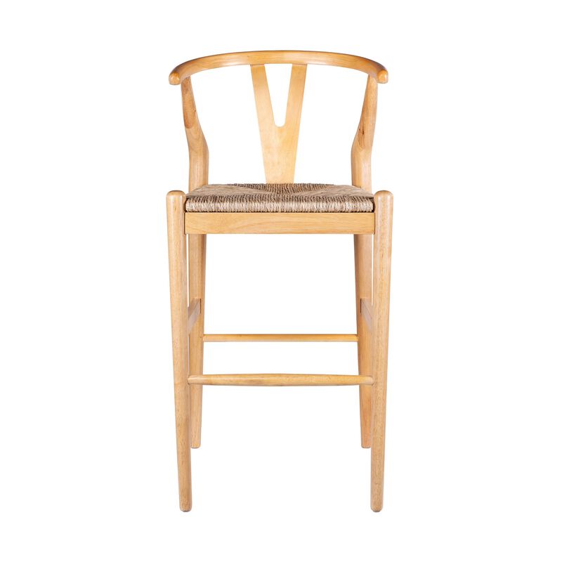 Cera Wishbone Barstool Chair, Handwoven Rope Seat, Natural Brown Wood