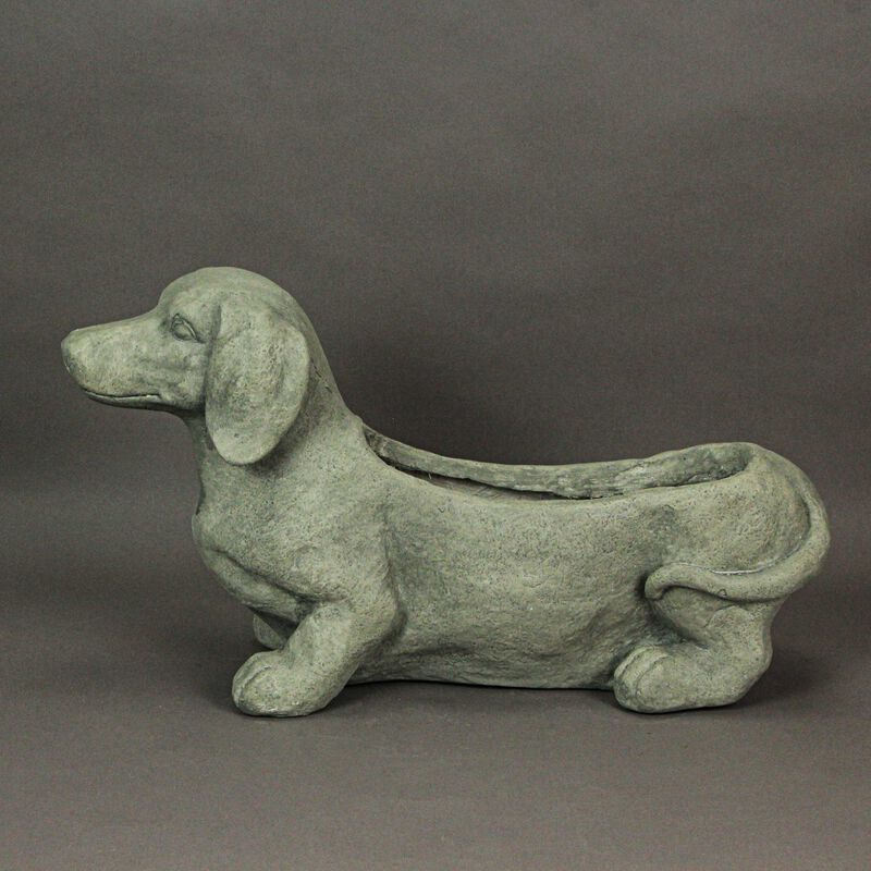 Rustic Distressed Grey Stone Finish Dachshund Dog Indoor Outdoor Planter Pot image number 5