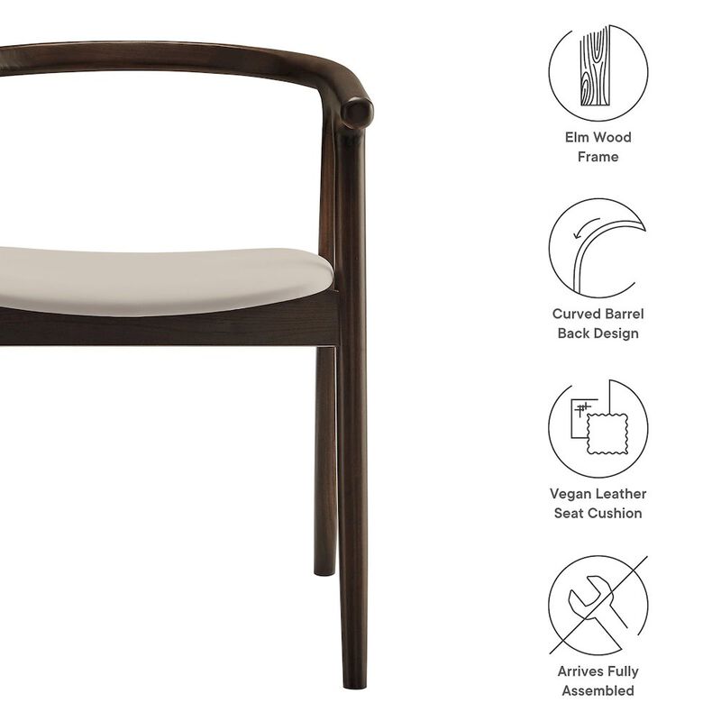 Modway Henry Solid Wood Curved Back Dining Chair in Black &ndash; Single Wood Dining Chair with Faux Leather Upholstered Seat &ndash; Modern Dining Room Armchair or Accent Chair image number 2