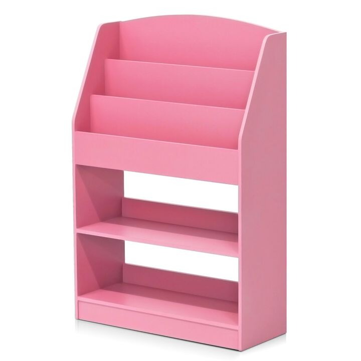 FURINNO Lova Magazine/Bookshelf with Storage, 9.45D x 24.57W x 35.5H in, Pink