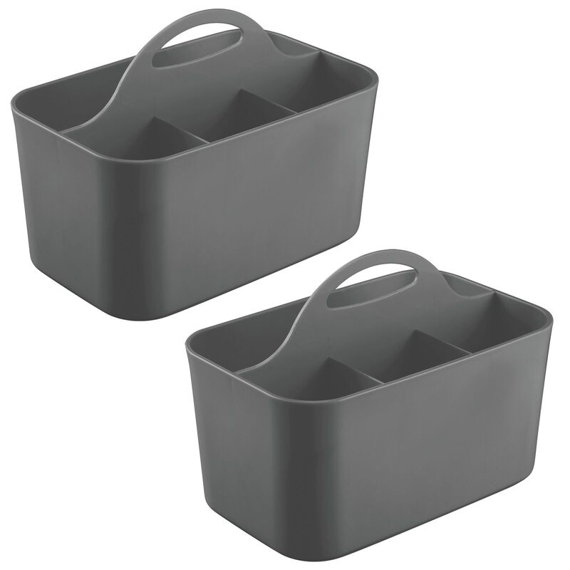 mDesign Small Plastic Caddy Tote for Desktop Office Supplies, 2 Pack, Dark Gray image number 1