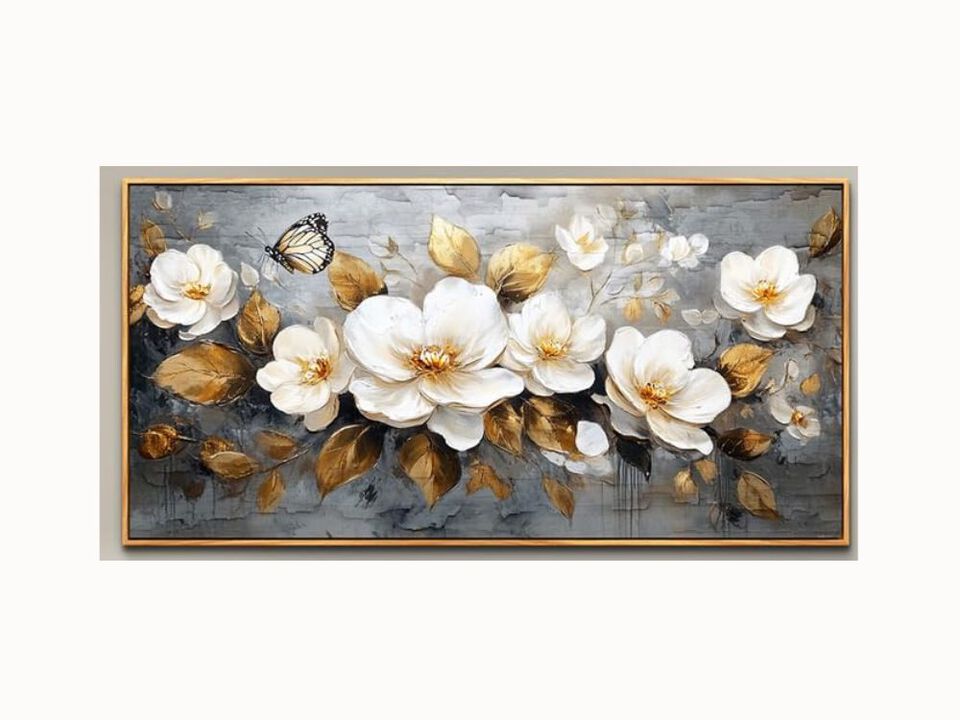 20×40" White Flower Canvas Wall Art – Wood Frame, Farmhouse Style