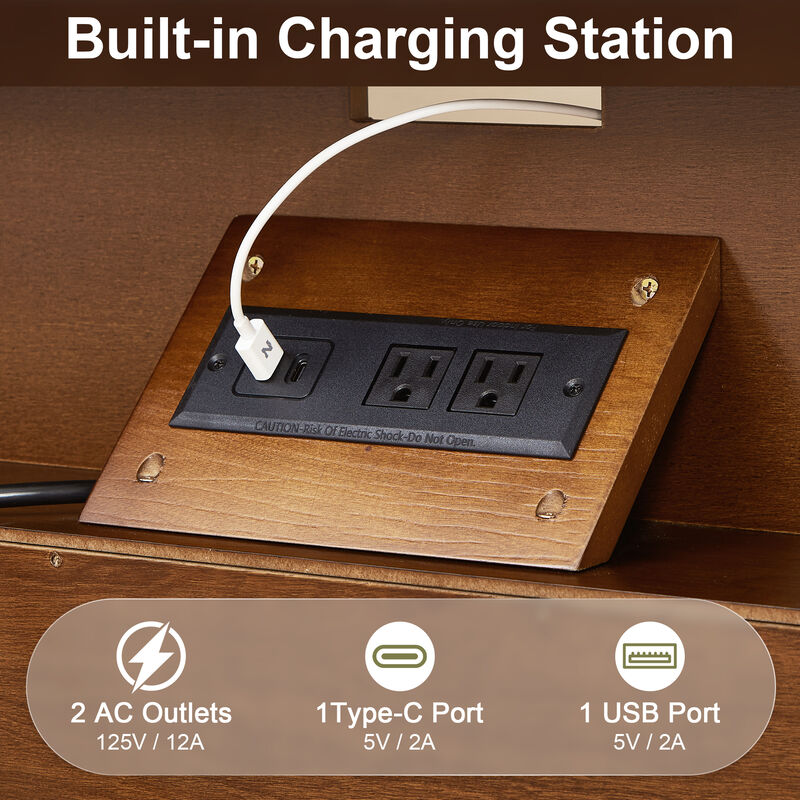 Muquup Farmhouse Nightstand with Charging Station image number 3