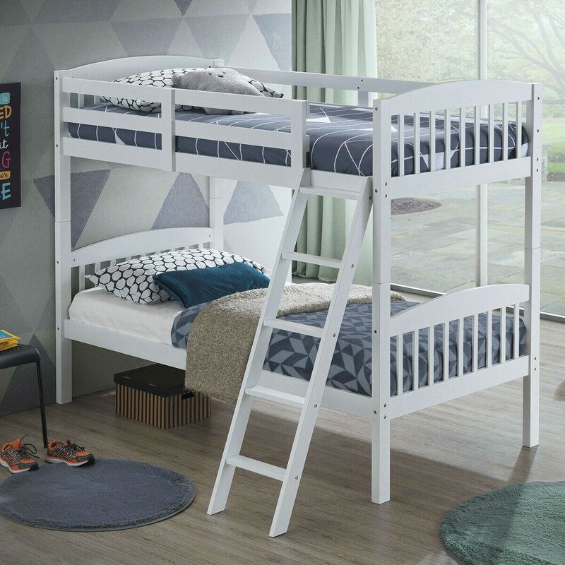 Hivvago Twin over Twin Wooden Bunk Bed with Ladder in White Wood Finish
