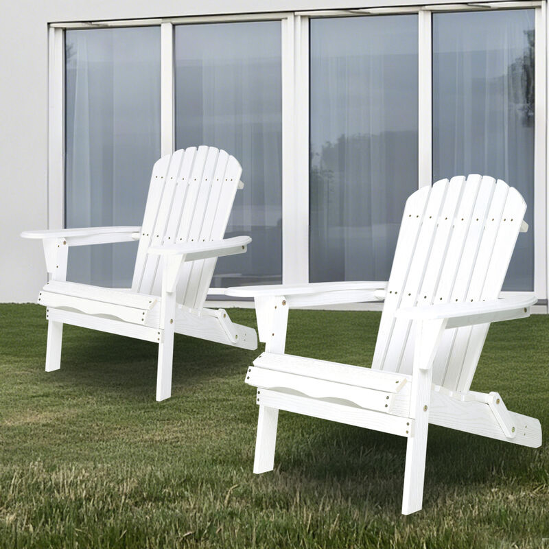 Set of 2 Garden Wood Lounge Chairs &ndash; Outdoor Folding Adirondack Patio Chairs