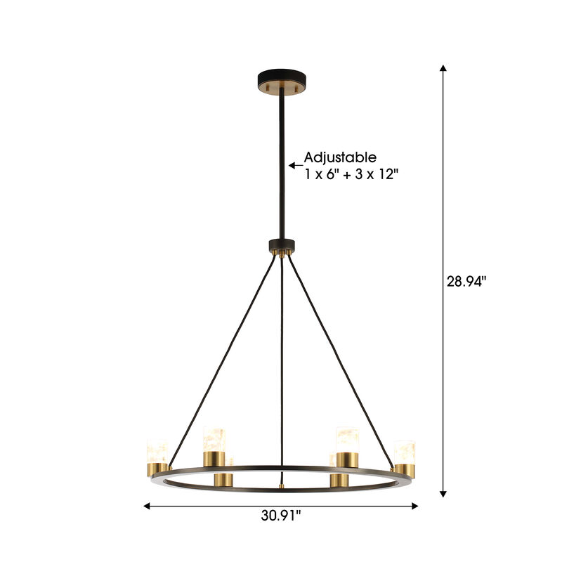 30.9 in. 6-Light Black Ceiling Light with Crystal Shade