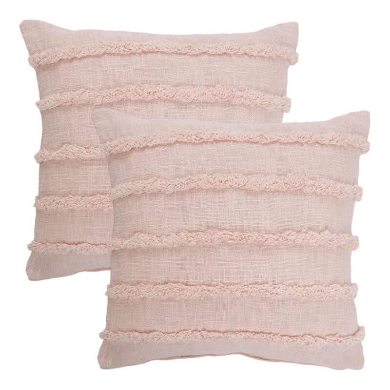 HomeRoots Set of Two Pink Ribbed Cotton Throw Pillows With Fringe image number 0