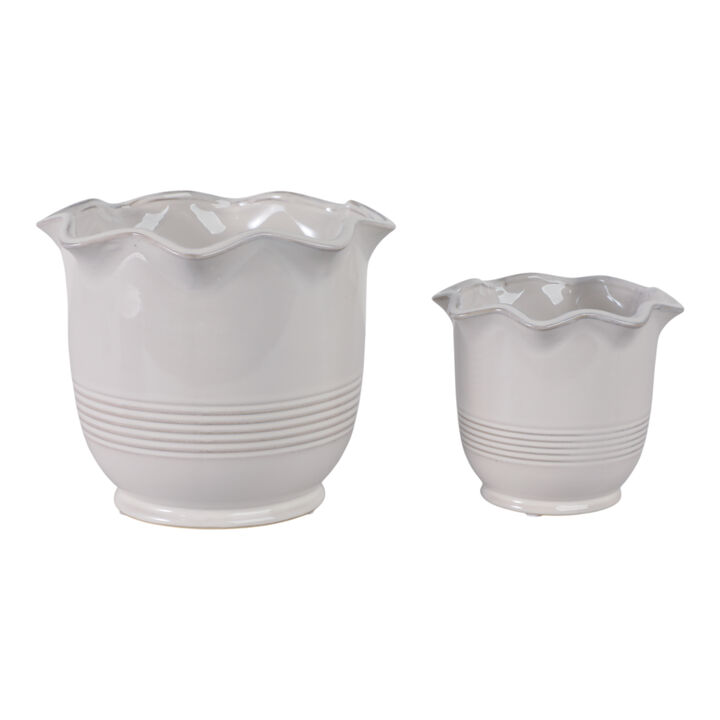 S/2 6/8" Fluted Planters, Ivory