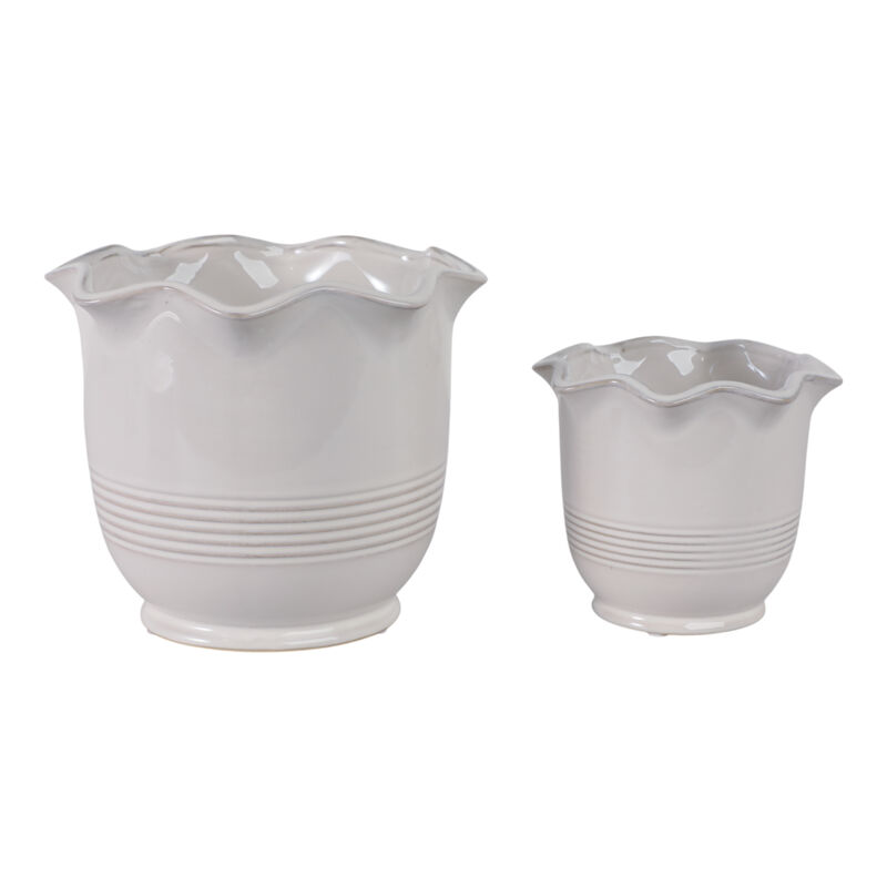 S/2 6/8" Fluted Planters, Ivory image number 0