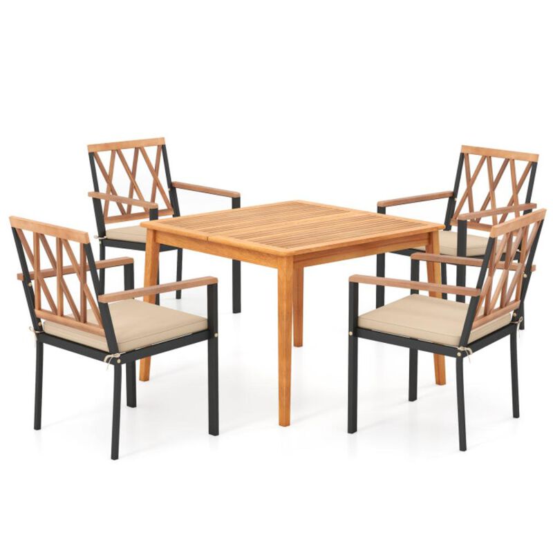 Hivvago 5 Piece Patio Acacia Wood Dining Set Solid Wooden Dining Furniture with Umbrella Hole