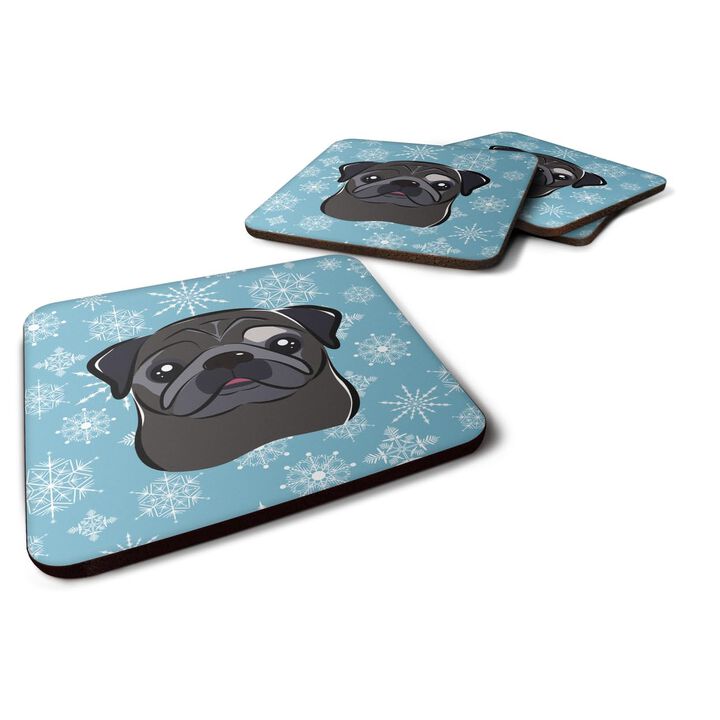 Caroline's Treasures BB1697FC Snowflake Black Pug Foam Coasters (Set of 4), 3.5, Multicolor