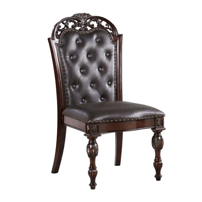 Eva 7pc Dining Table and Chair Set, Brown Faux Leather, 72-93 Inch - Benzara image number 2