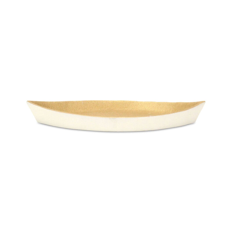HomeRoots 10" Gold And Off White Cast Iron Oval Boat Shaped Tray image number 0