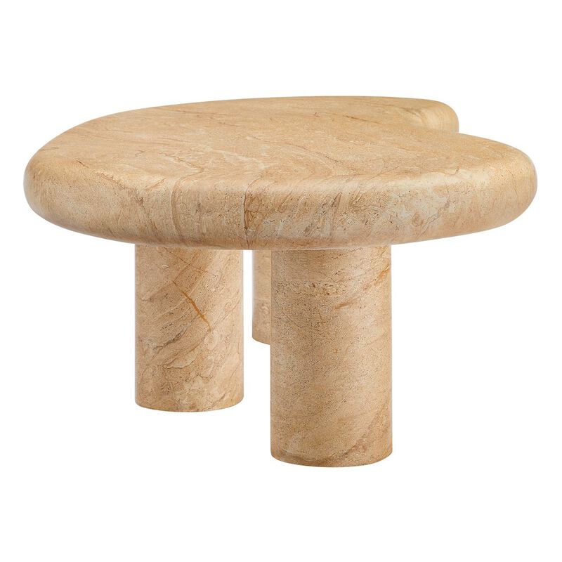 Elowen Indoor - Outdoor Patio Textured Faux Travertine Coffee Table image number 4