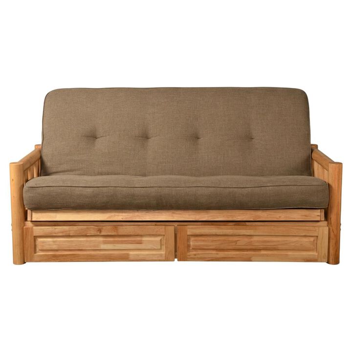 Lodge Frame-Natural Finish-Linen Stone Mattress-Storage Drawers