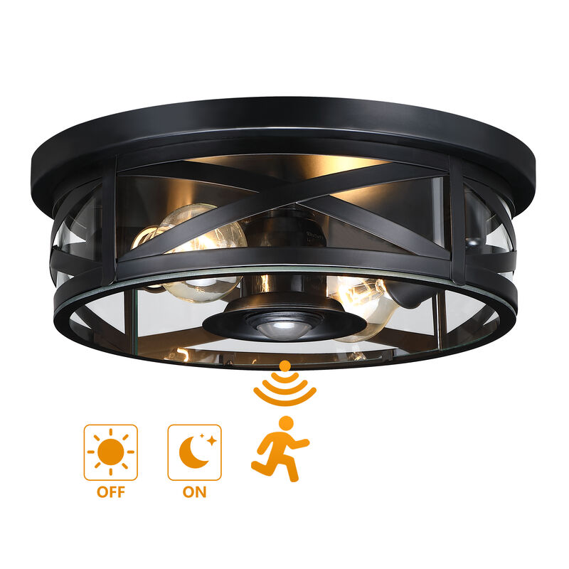 12.60" Modern 2-Light Motion Sensor Outdoor Flush Mount Light image number 1