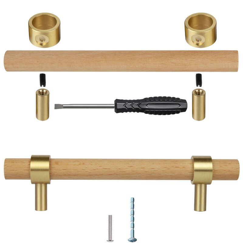 foxwake Natural Wood Kitchen Cabinet Handles 2~5 Inch 4Set Center to Center Adjustable Double Hole Euro Scandi-Modern Dresser Kn