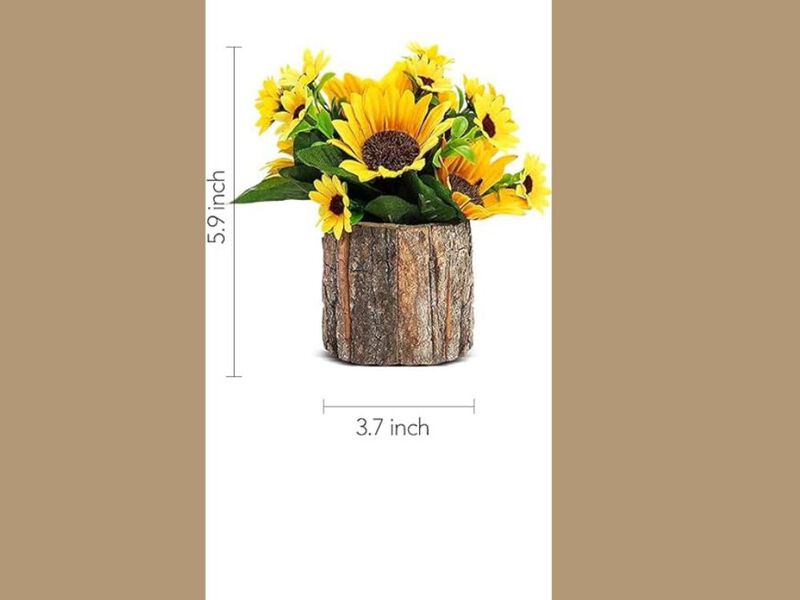 Artificial Flowers Home Decor Sunflowers Rustic Bark Pots 2 image number 2