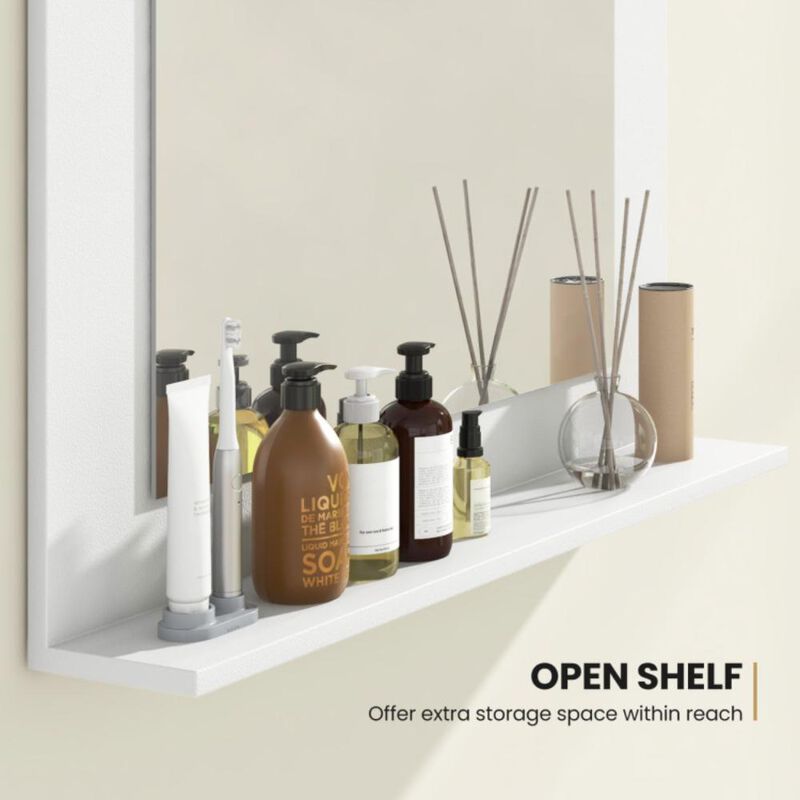Hivvago Rectangle Bathroom Mirror with Shelf and Wood Frame