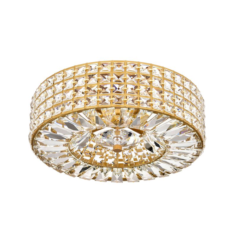 Carlota Glossy Brass 4-light Crystal and Prism Round Flush Mount image number 6