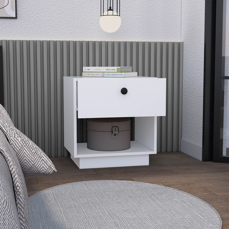 Streamdale Paris 1 Drawer Nightstand, Open Lower Shelf - White image number 2